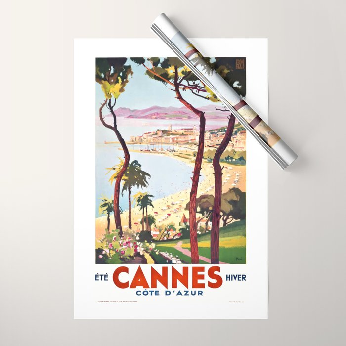 1938 France Cannes Cote D'Azur Travel Poster Wrapping Paper Gallery Image 1