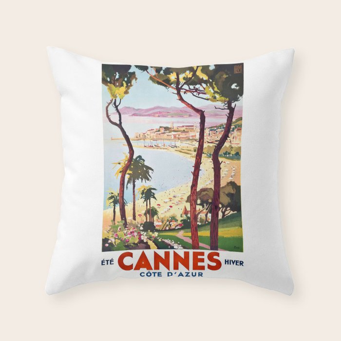 1938 France Cannes Cote D'Azur Travel Poster Throw Pillow Gallery Image 6