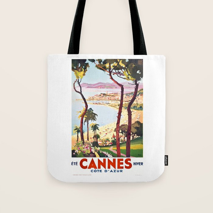 1938 France Cannes Cote D'Azur Travel Poster Tote Bag Gallery Image 1