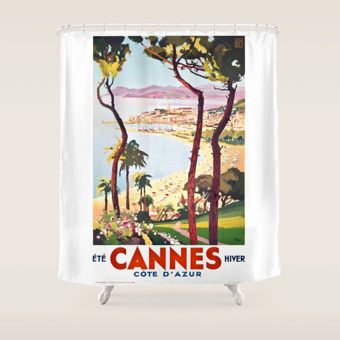 1938 France Cannes Cote D'Azur Travel Poster Shower Curtain Gallery Image 1