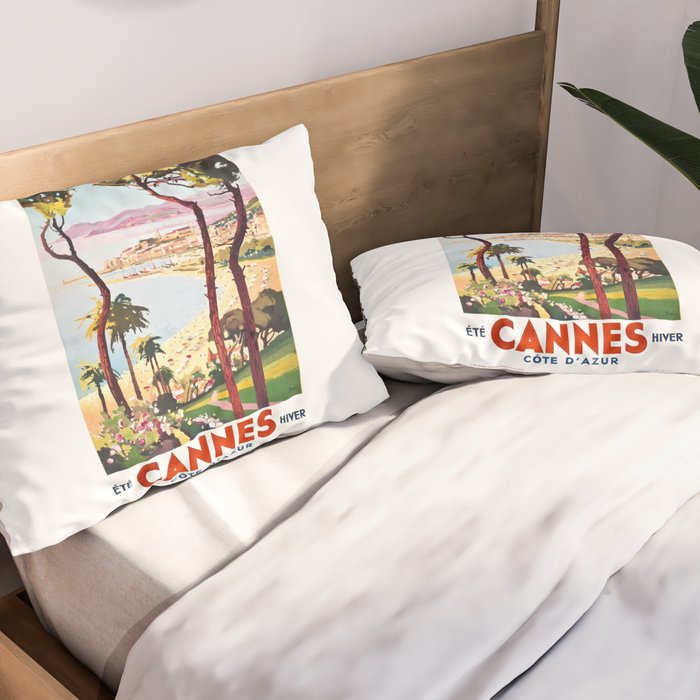 1938 France Cannes Cote D'Azur Travel Poster Pillow Sham Gallery Image 2