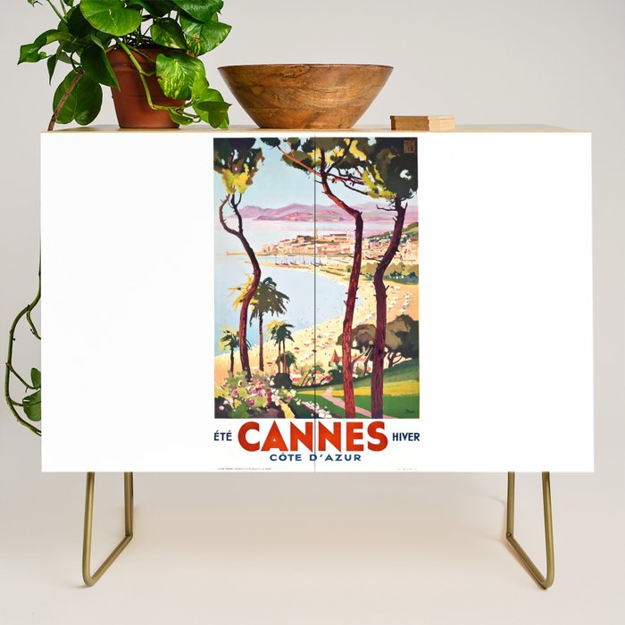 1938 France Cannes Cote D'Azur Travel Poster Credenza Gallery Image 1