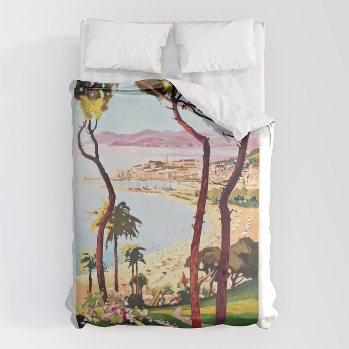 1938 France Cannes Cote D'Azur Travel Poster Duvet Cover