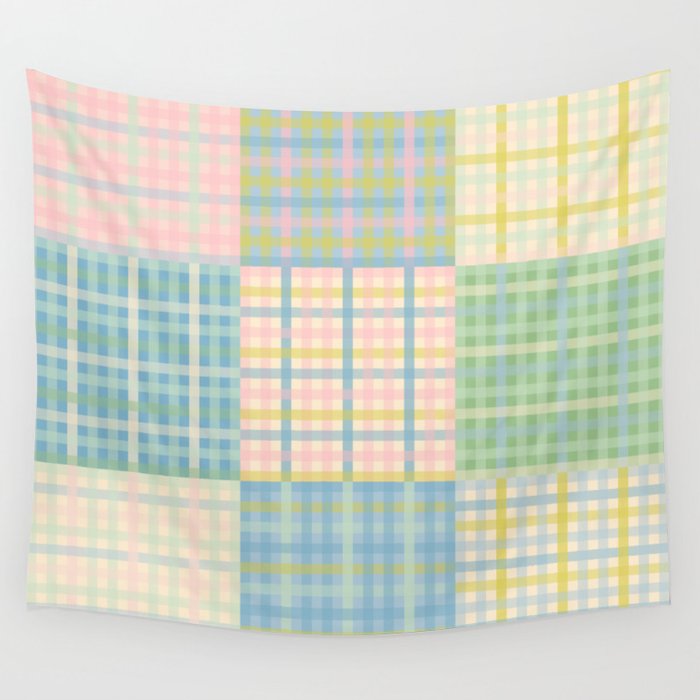 Gingham Patchwork Pastel Checkered Pattern Wall Tapestry Gallery Image 1