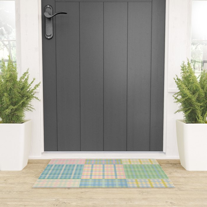 Gingham Patchwork Pastel Checkered Pattern Welcome Mat Gallery Image 3