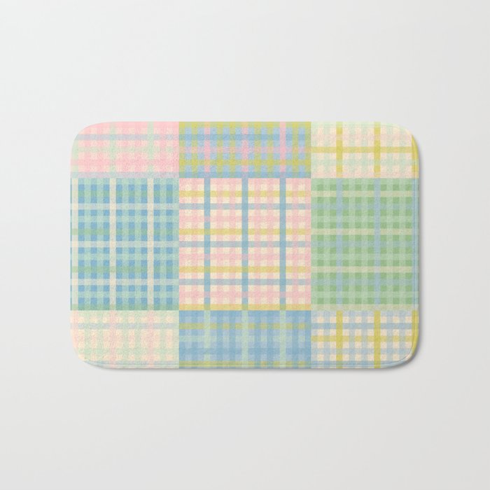 Gingham Patchwork Pastel Checkered Pattern Bath Mat Gallery Image 1