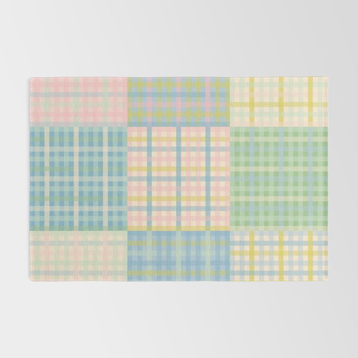 Gingham Patchwork Pastel Checkered Pattern Rug Gallery Image 2