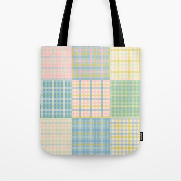 Gingham Patchwork Pastel Checkered Pattern Tote Bag Gallery Image 1