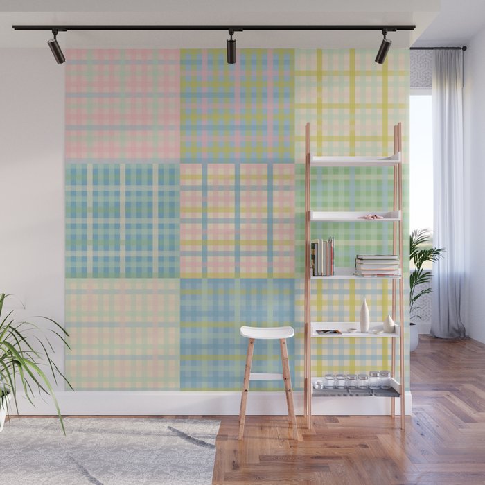 Gingham Patchwork Pastel Checkered Pattern Wall Mural Gallery Image 1