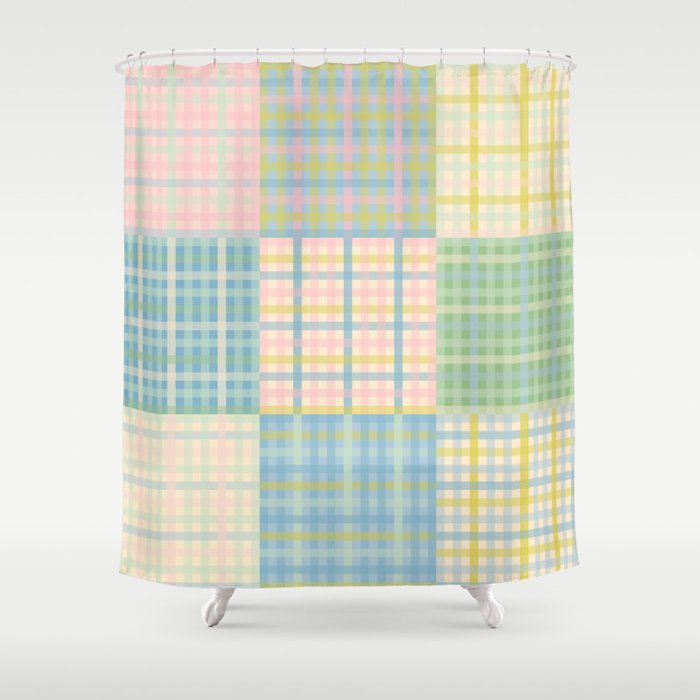 Gingham Patchwork Pastel Checkered Pattern Shower Curtain Gallery Image 1