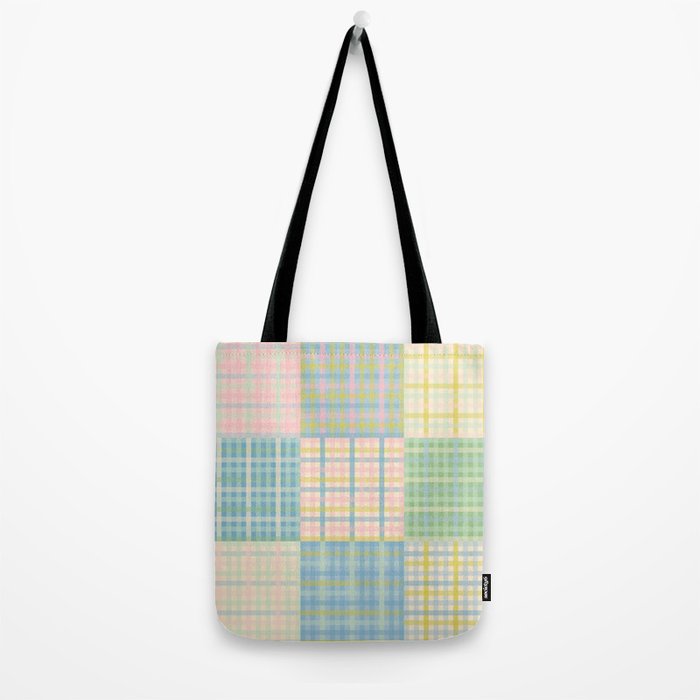 Gingham Patchwork Pastel Checkered Pattern Tote Bag Gallery Image 2