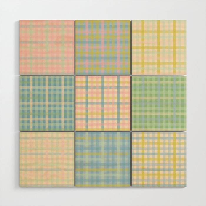 Gingham Patchwork Pastel Checkered Pattern Wood Wall Art Gallery Image 1