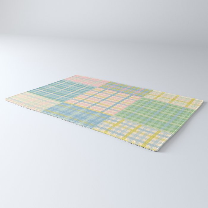 Gingham Patchwork Pastel Checkered Pattern Rug Gallery Image 3