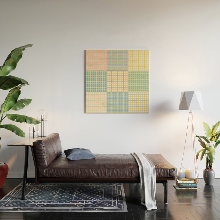 Gingham Patchwork Pastel Checkered Pattern Wood Wall Art Gallery Image 2