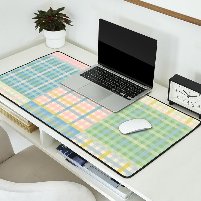 Gingham Patchwork Pastel Checkered Pattern Desk Mat Gallery Image 2