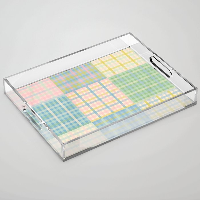Gingham Patchwork Pastel Checkered Pattern Acrylic Tray Gallery Image 1