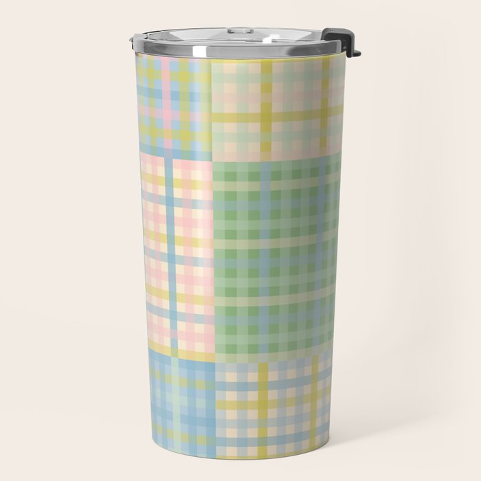 Gingham Patchwork Pastel Checkered Pattern Travel Mug Gallery Image 2