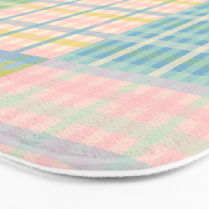Gingham Patchwork Pastel Checkered Pattern Bath Mat Gallery Image 3