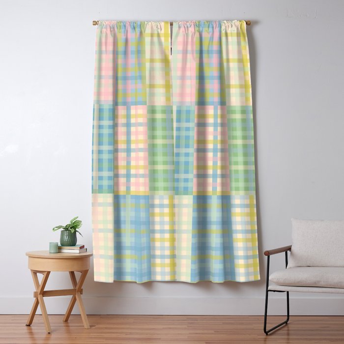 Gingham Patchwork Pastel Checkered Pattern Window Curtain Gallery Image 5