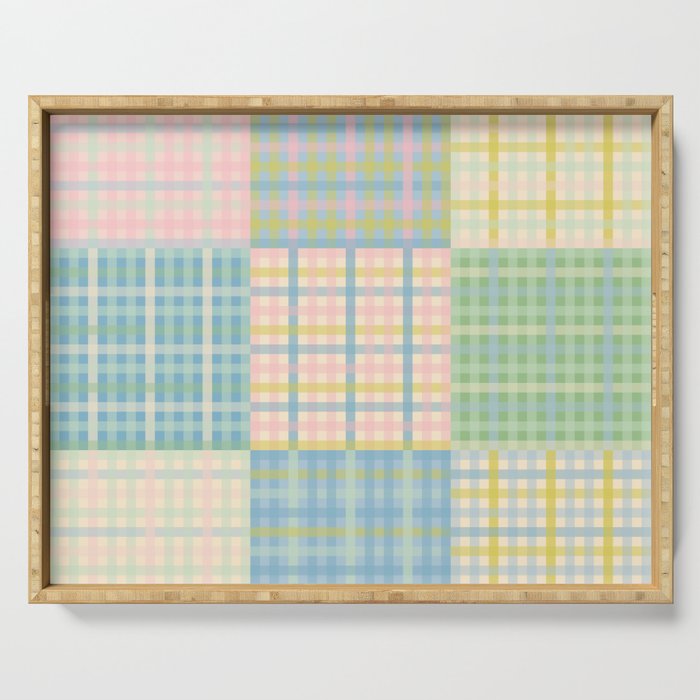 Gingham Patchwork Pastel Checkered Pattern Serving Tray Gallery Image 1