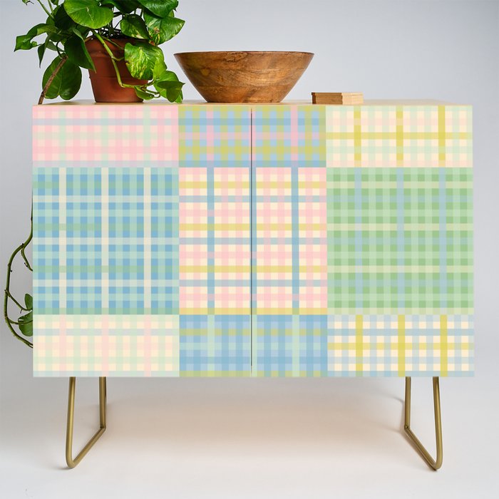 Gingham Patchwork Pastel Checkered Pattern Credenza Gallery Image 1