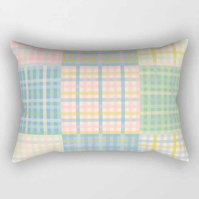 Gingham Patchwork Pastel Checkered Pattern Rectangular Pillow Gallery Image 2