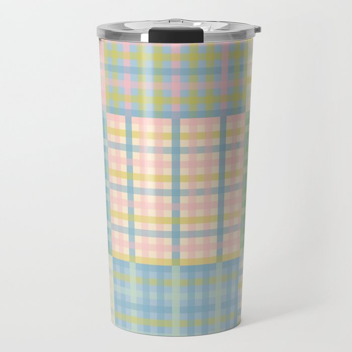 Gingham Patchwork Pastel Checkered Pattern Travel Mug Gallery Image 1
