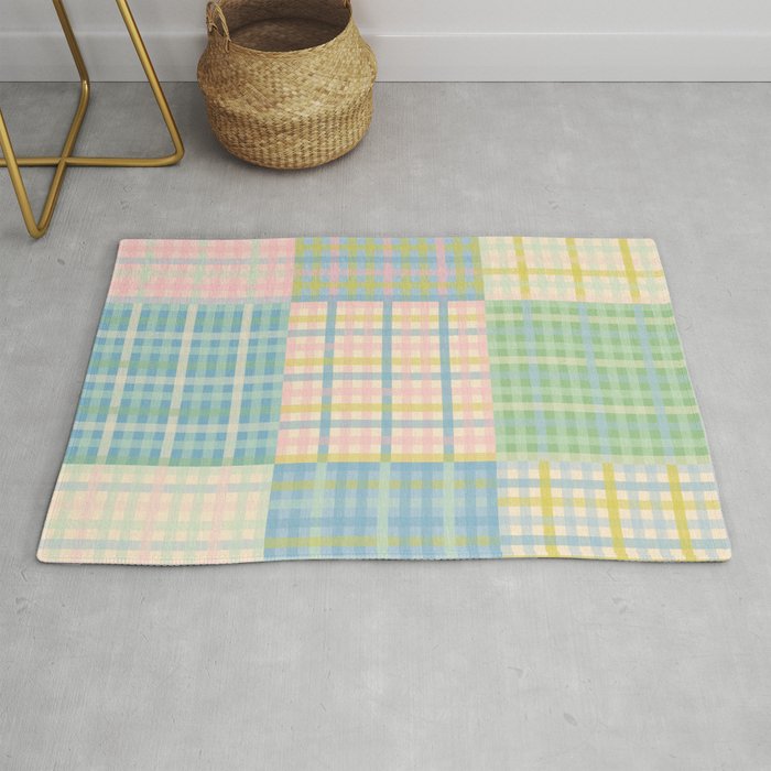 Gingham Patchwork Pastel Checkered Pattern Rug Gallery Image 1