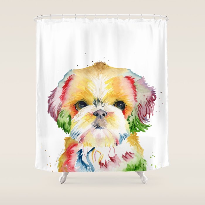 Shih Tzu Watercolor  Shower Curtain Gallery Image 1