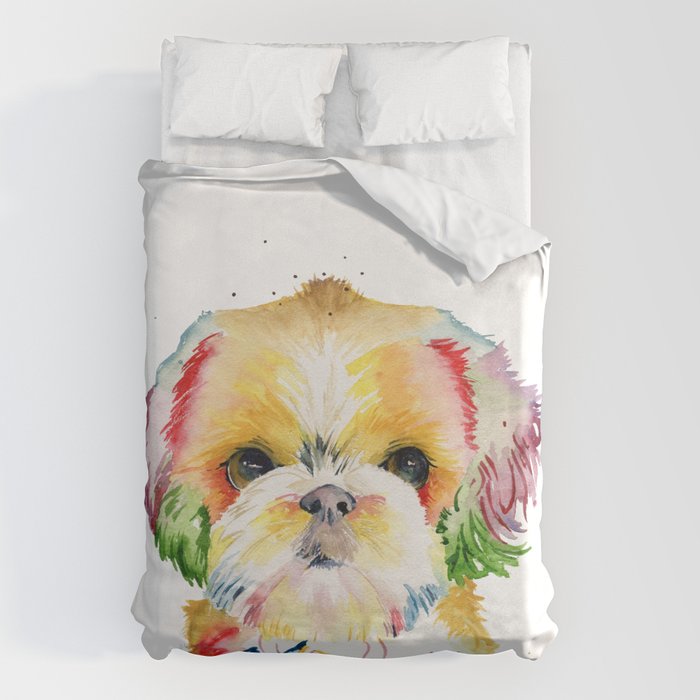 Shih Tzu Watercolor  Duvet Cover Gallery Image 1