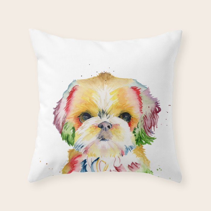 Shih Tzu Watercolor  Throw Pillow Gallery Image 6