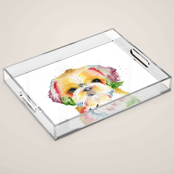 Shih Tzu Watercolor  Acrylic Tray Gallery Image 1