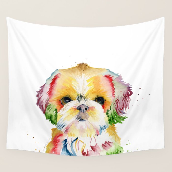Shih Tzu Watercolor  Wall Tapestry Gallery Image 4