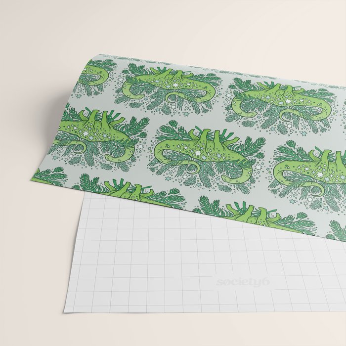 Evergreen Apatosaurus | Dinosaur Cosmic Festive Art Wrapping Paper Gallery Image 2