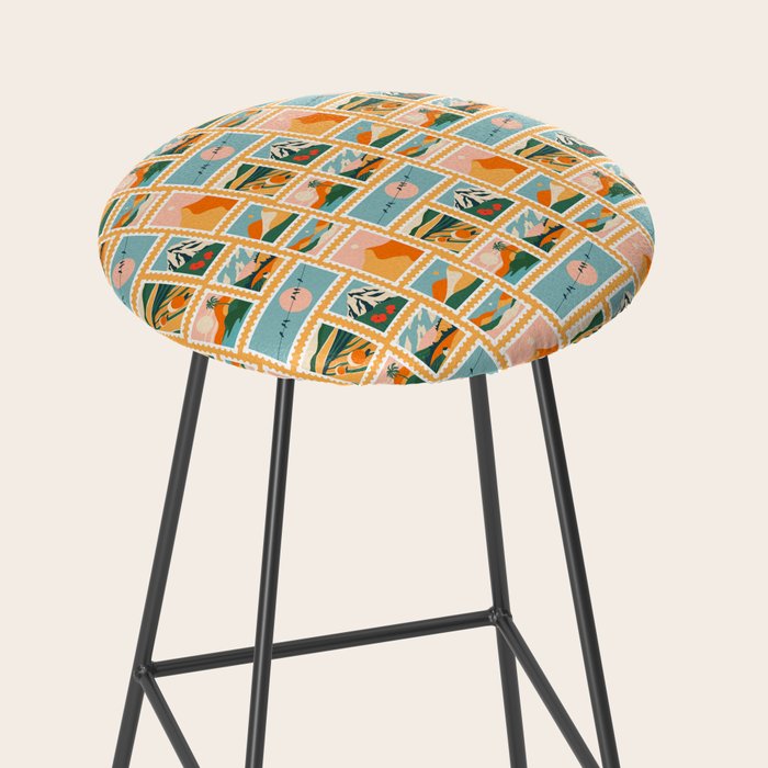 Vintage nature landscape post card stamp pattern Stool Gallery Image 2