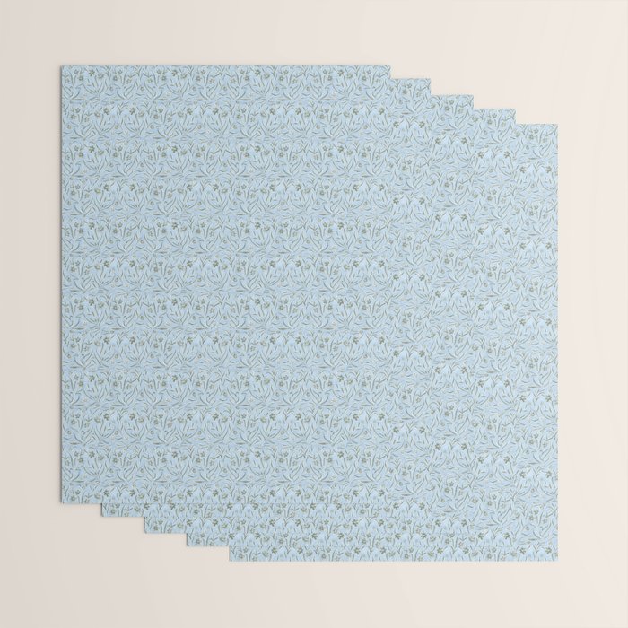 Blue and Gray Modern Florals Wrapping Paper Gallery Image 3