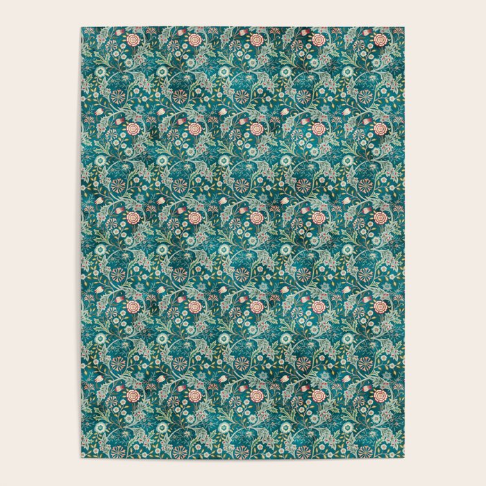 Vintage Wilhelmina Teal Blue Floral by William Morris Poster Gallery Image 4
