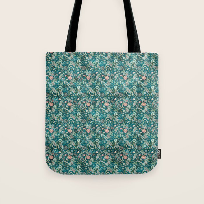 Vintage Wilhelmina Teal Blue Floral by William Morris Tote Bag Gallery Image 1