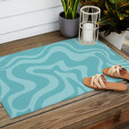 Retro Liquid Swirl Abstract Pattern in Aqua Teal Outdoor Rug Gallery Image 2