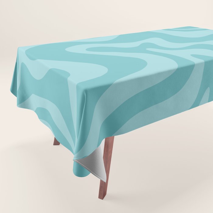 Retro Liquid Swirl Abstract Pattern in Aqua Teal Tablecloth Gallery Image 1