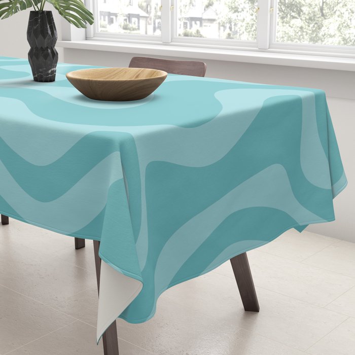 Retro Liquid Swirl Abstract Pattern in Aqua Teal Tablecloth Gallery Image 3