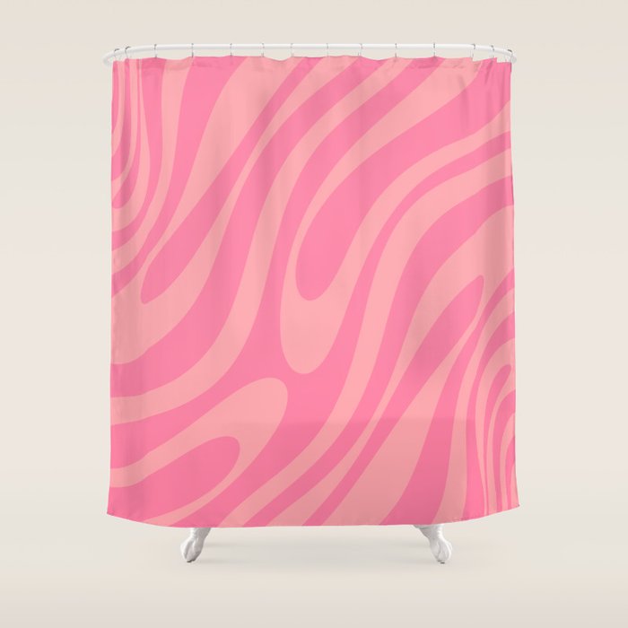 Retro Abstract Wavy Loops Pattern in Pretty Pink Shower Curtain Gallery Image 1