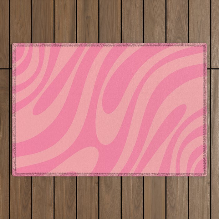 Retro Abstract Wavy Loops Pattern in Pretty Pink Outdoor Rug Gallery Image 1