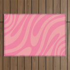 Retro Abstract Wavy Loops Pattern in Pretty Pink Outdoor Rug Gallery Image 1