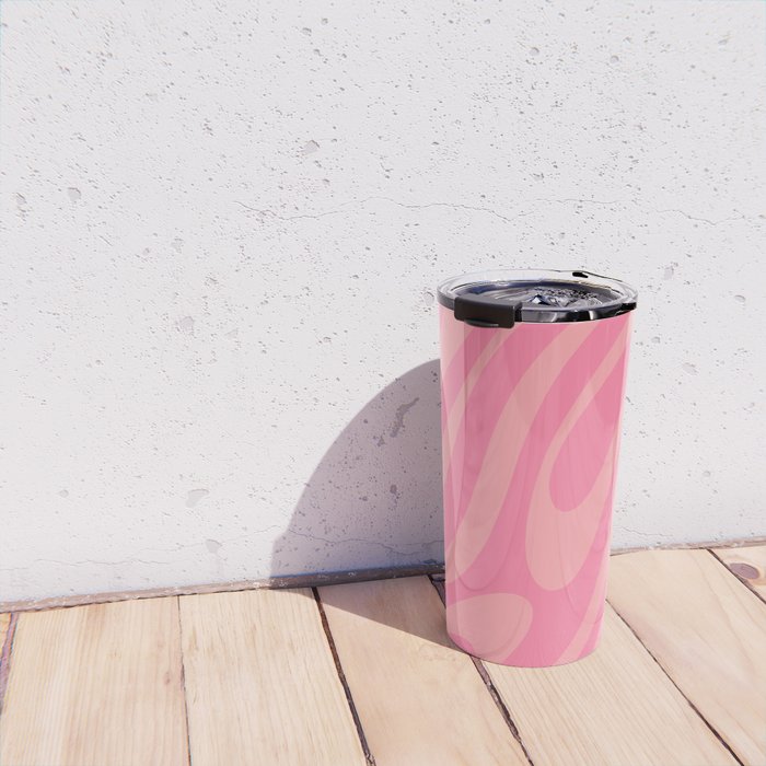 Retro Abstract Wavy Loops Pattern in Pretty Pink Travel Mug Gallery Image 4