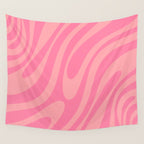 Retro Abstract Wavy Loops Pattern in Pretty Pink Wall Tapestry Gallery Image 4