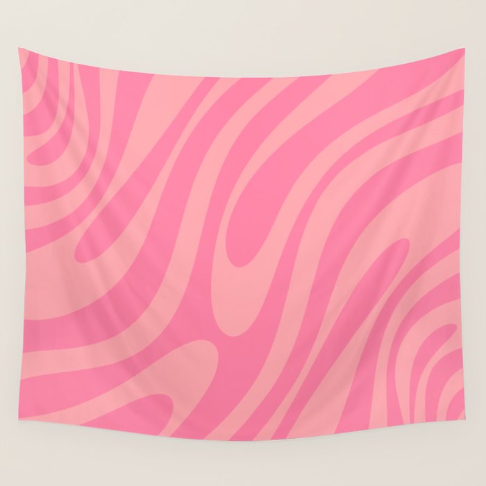 Retro Abstract Wavy Loops Pattern in Pretty Pink Wall Tapestry Gallery Image 4