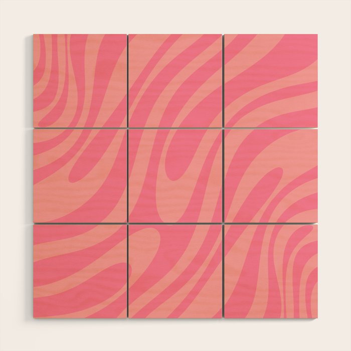 Retro Abstract Wavy Loops Pattern in Pretty Pink Wood Wall Art Gallery Image 1