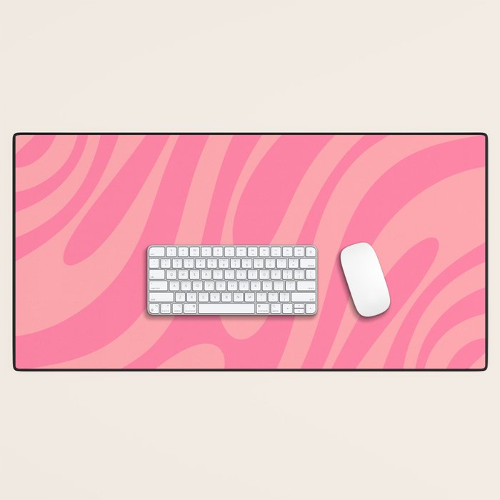 Retro Abstract Wavy Loops Pattern in Pretty Pink Desk Mat Gallery Image 1