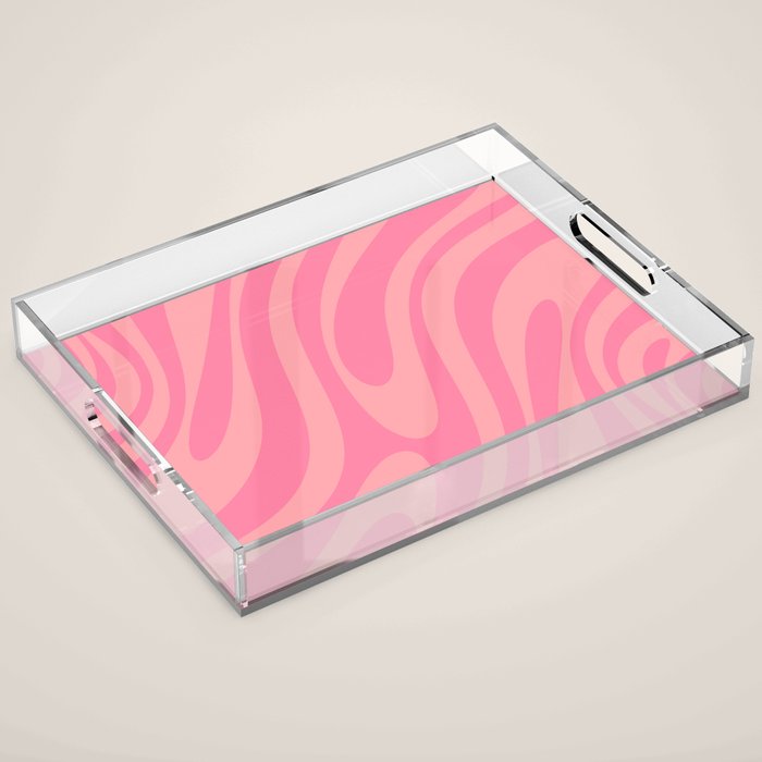 Retro Abstract Wavy Loops Pattern in Pretty Pink Acrylic Tray Gallery Image 1